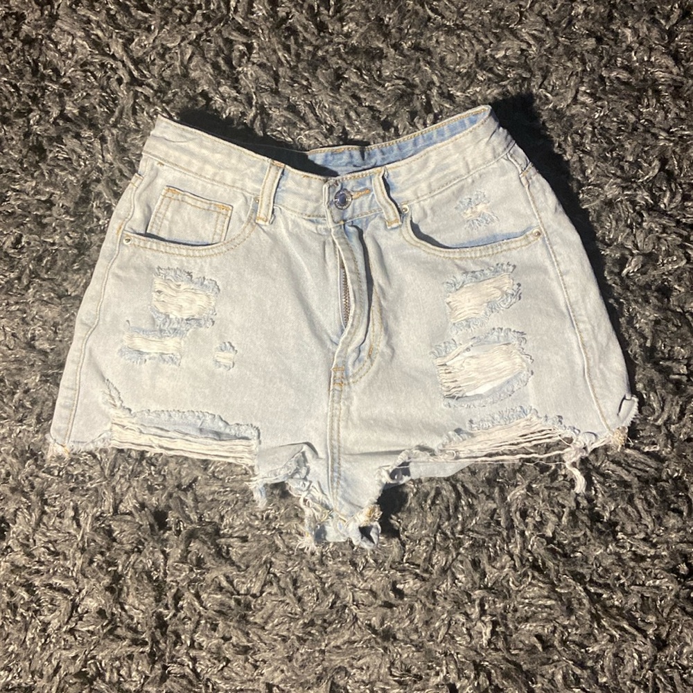 XS Distressed High-Waisted Jean Shorts